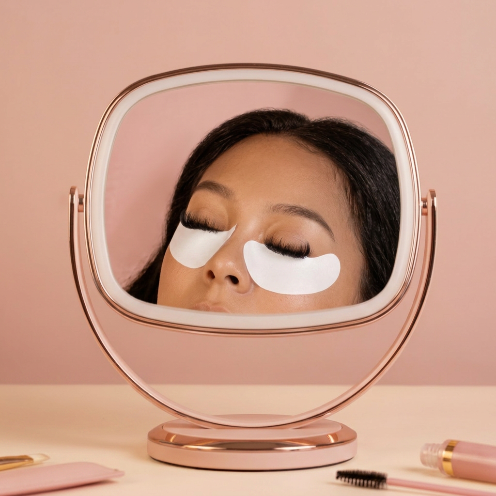Behind the scenes at Bomblash.co Houston — lash extension application in progress